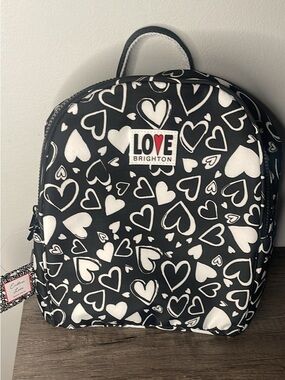 Brighton Black & White Heart-Print Mini Backpack NWT